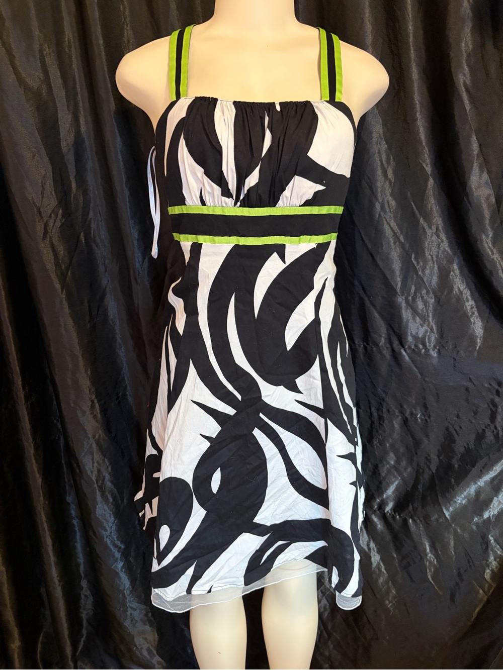 Y2K Kim Rogers Black and White Graphic Midi Dress with Lime Accents